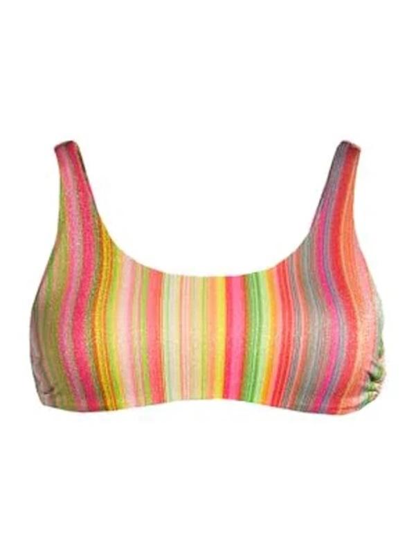 NWT PIlyq M Retro Stripe Ring Side Halter Bikini Swim Top 110651