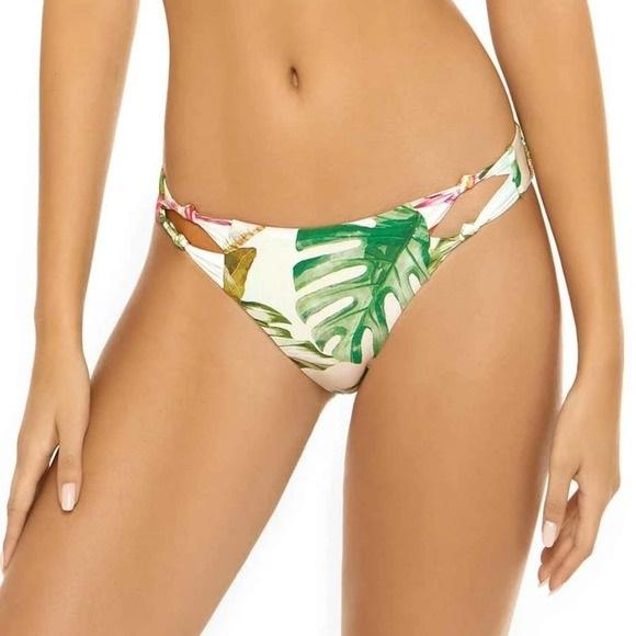 NWOT Pilyq Tulum M Palm Ruched Cheeky Reversible Bikini Swim Bottom #109750