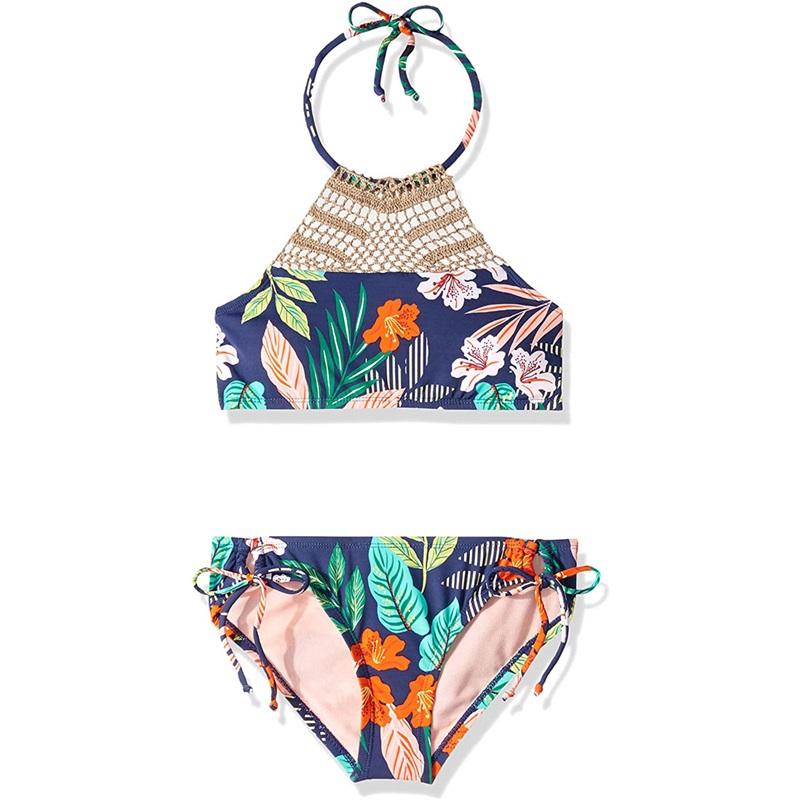 NWT Hobie 14 Girls High Neck Halter Top & Bottom Jungle Bikini Set 110697