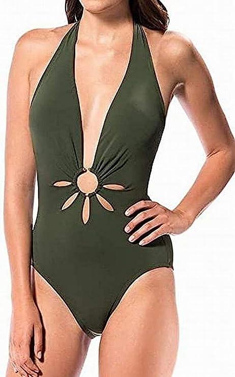 NWT Robin Piccone Ava XS Green Open Petal Ring Tankini Swimsuit 110710