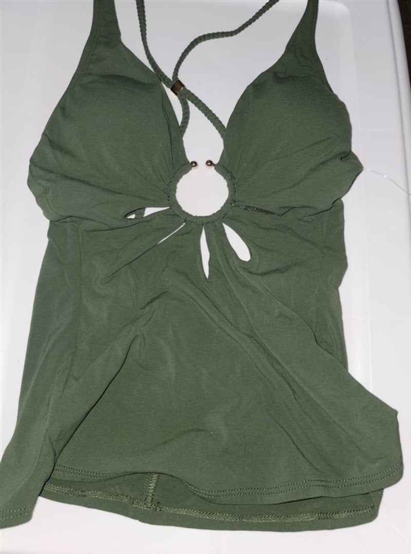 NWT Robin Piccone Ava XS Green Open Petal Ring Tankini Swimsuit 110710