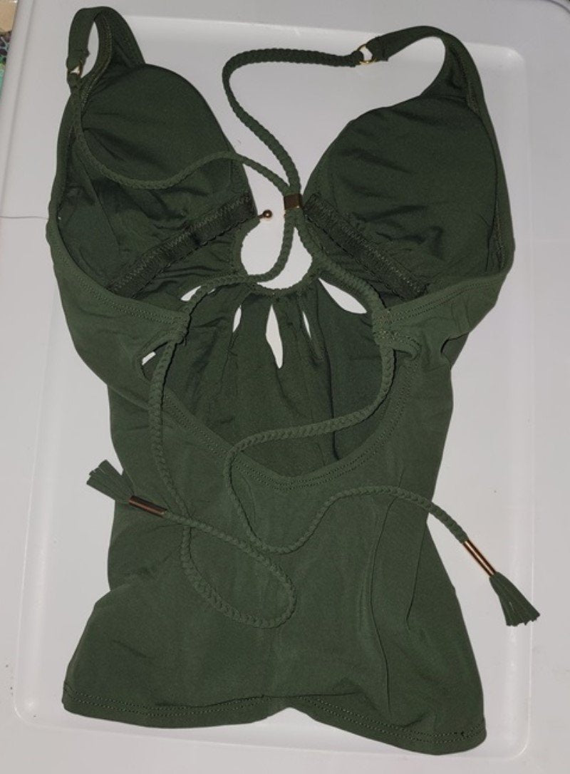 NWT Robin Piccone Ava XS Green Open Petal Ring Tankini Swimsuit 110710