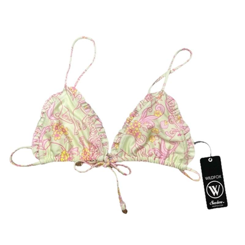 NWT Wildfox L Ruffle Tie Front Unicorn Bikini Swim Top 110719