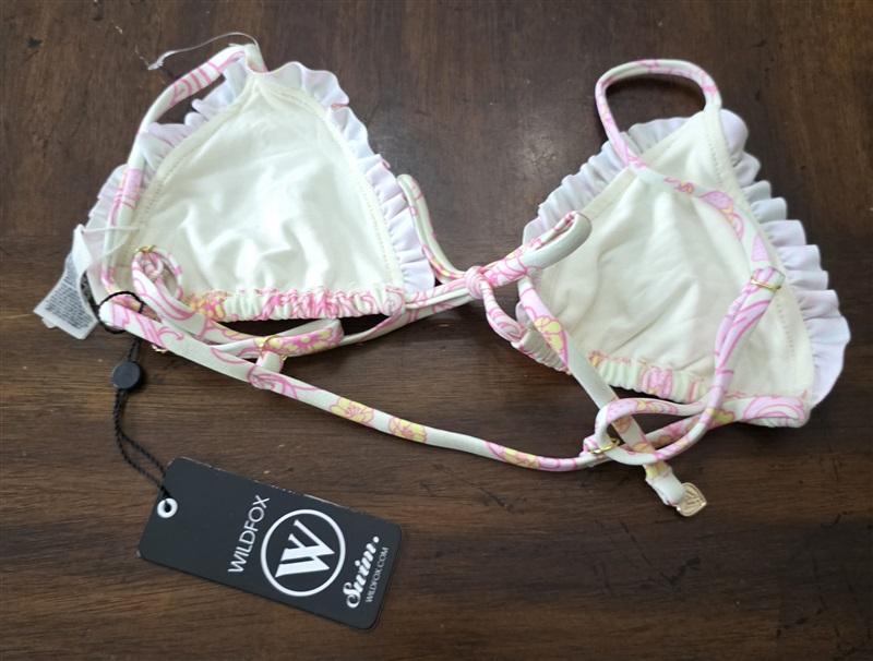 NWT Wildfox L Ruffle Tie Front Unicorn Bikini Swim Top 110719