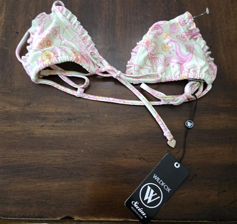 NWT Wildfox L Ruffle Tie Front Unicorn Bikini Swim Top 110719