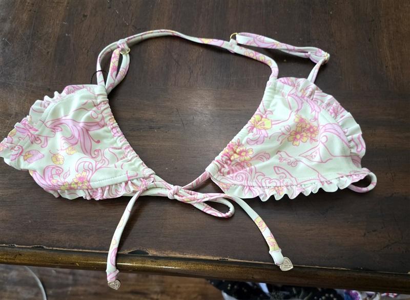 NWT Wildfox L Ruffle Tie Front Unicorn Bikini Swim Top 110719