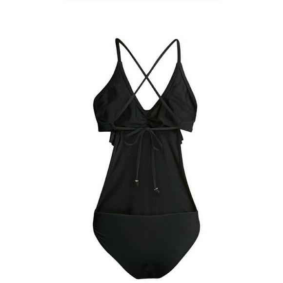 NWOT H&M 14 Ruffle Rivera Ready 1PC Monokini Cutout Swimsuit Black 110755
