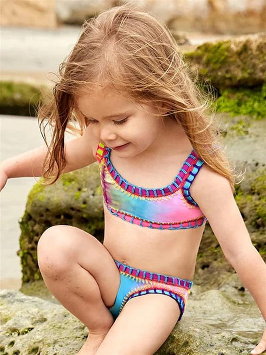 NWT PIlyq 2 Girls Tie Dye Sporty Rainbow Embroidered Bikini 110780