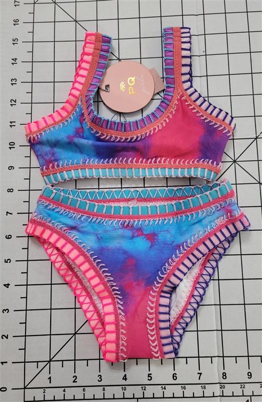 NWT PIlyq 2 Girls Tie Dye Sporty Rainbow Embroidered Bikini 110780