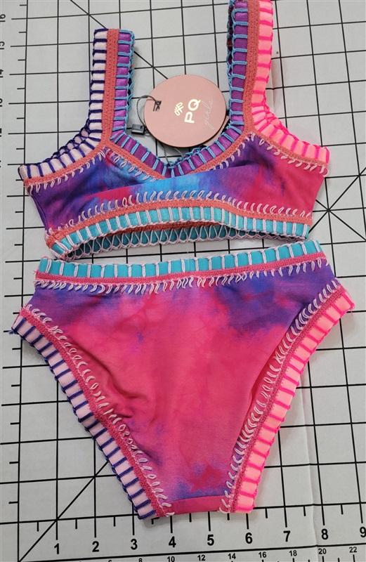 NWT PIlyq 2 Girls Tie Dye Sporty Rainbow Embroidered Bikini 110780