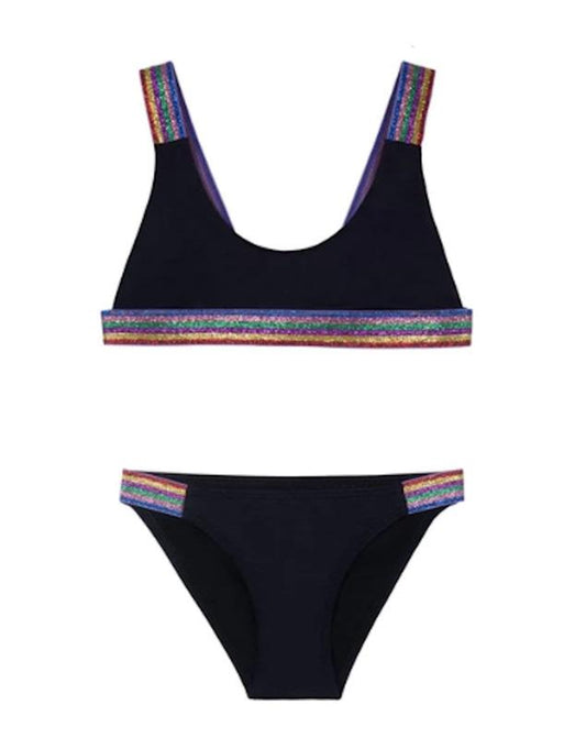 NWT PIlyq 2 Girls Midnight Gold Rainbow Bikini 110781