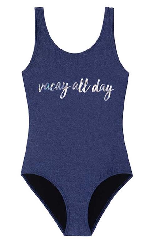 NWT Pilyq PQ 2 Girls Cayman Vacation Vacay All Day Denim 1Pc Swimsuit 110788