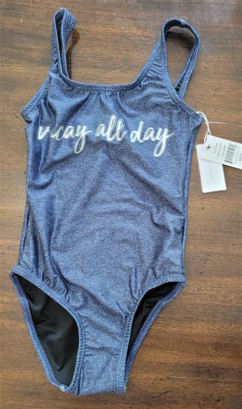 NWT Pilyq PQ 2 Girls Cayman Vacation Vacay All Day Denim 1Pc Swimsuit 110788