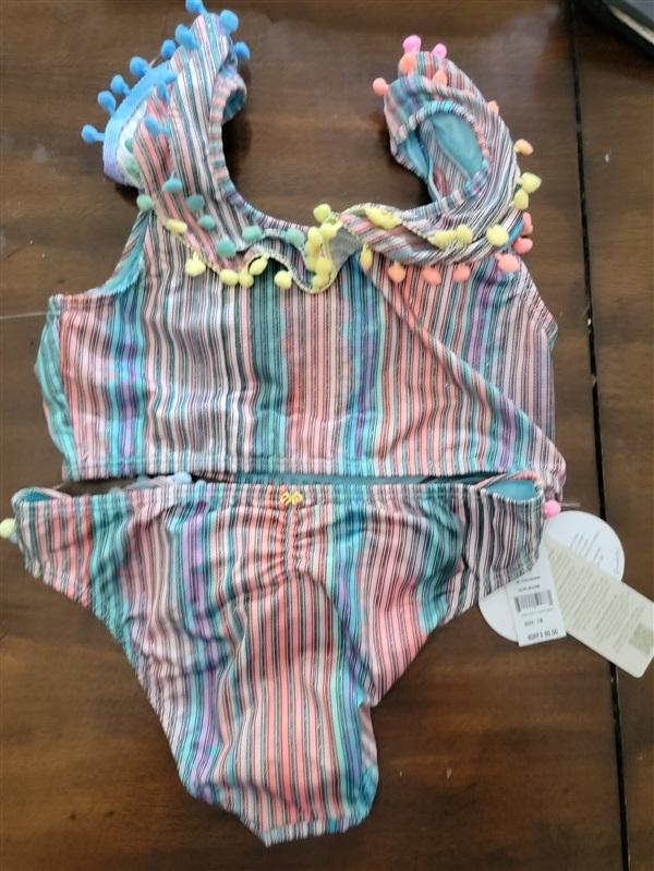 NWT Pilyq 16 Girls Stripe Pom Pom Tankini Swim Bikini 110791