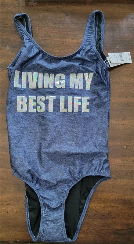 NWT Pilyq PQ 12 Girls Cayman Vacation Best Life Denim 1Pc Swimsuit 110793