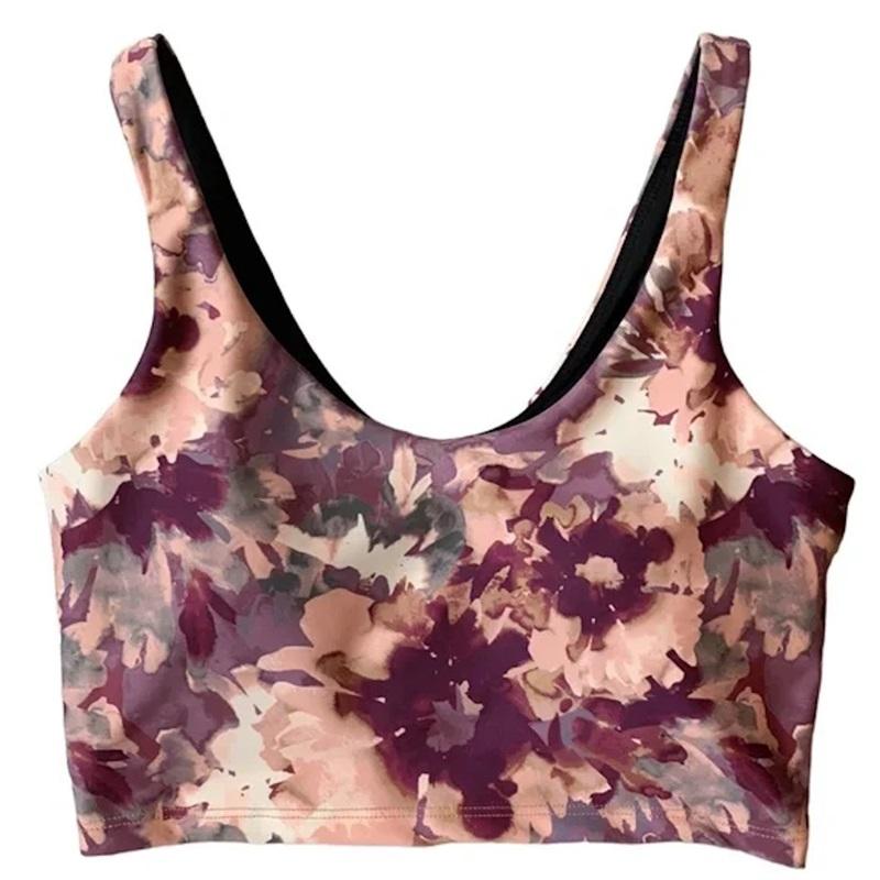 NWT Calme L Endure Sports Yoga Bra Cropped Tank Top Multi Floral 110798