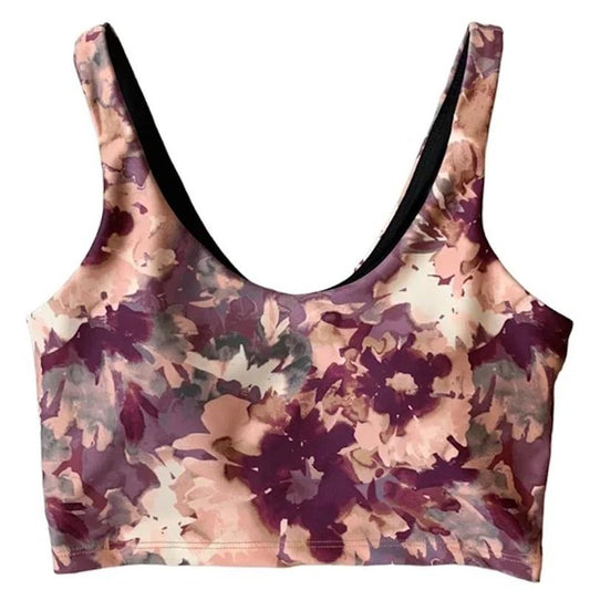 NWT Calme L Endure Sports Yoga Bra Cropped Tank Top Multi Floral 110798