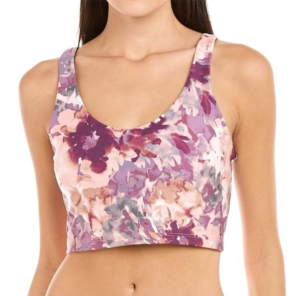 NWT Calme L Endure Sports Yoga Bra Cropped Tank Top Multi Floral 110798