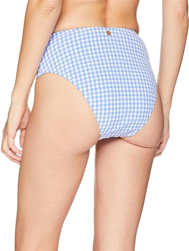 NWT Nanette Lepore S High Waist Hipster Bikini Swimsuit Blue Gingham 110815