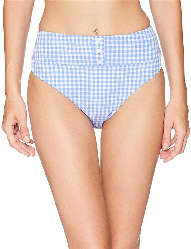 NWT Nanette Lepore S High Waist Hipster Bikini Swimsuit Blue Gingham 110815