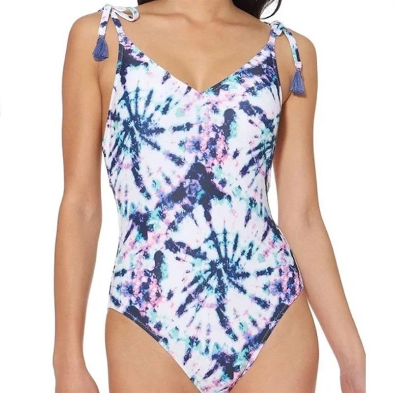 NWT Jessica Simpson XL MIST Tie-Dyed Tie-Shoulder 1PC Swimsuit 110875