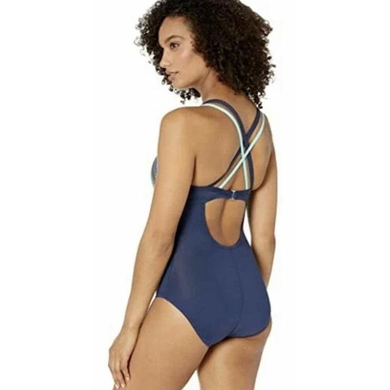 NWOT Nike S Texture Stripe Double Crossback 1PC Swimsuit 110879