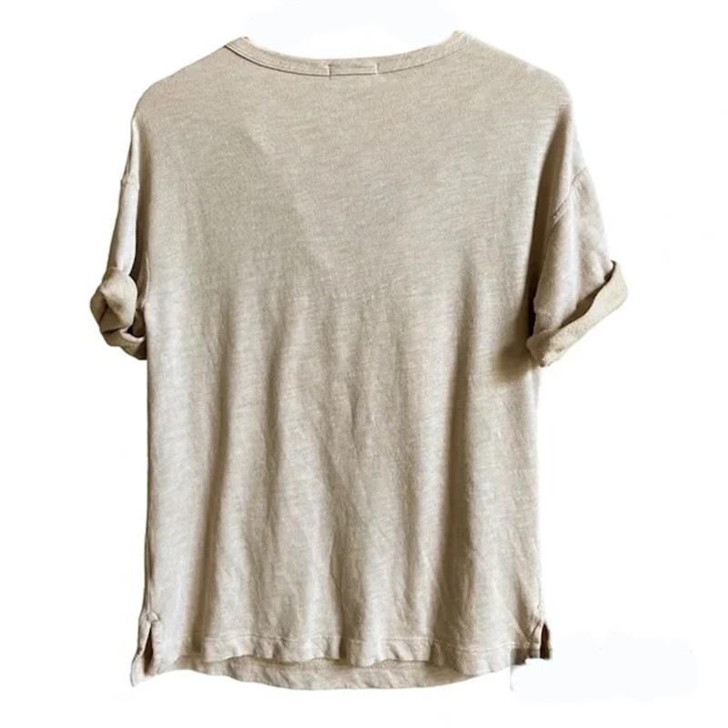 NWOT Standard James Perse XL Cowl Neck Short Sleeve T Shirt Oatmeal 110896