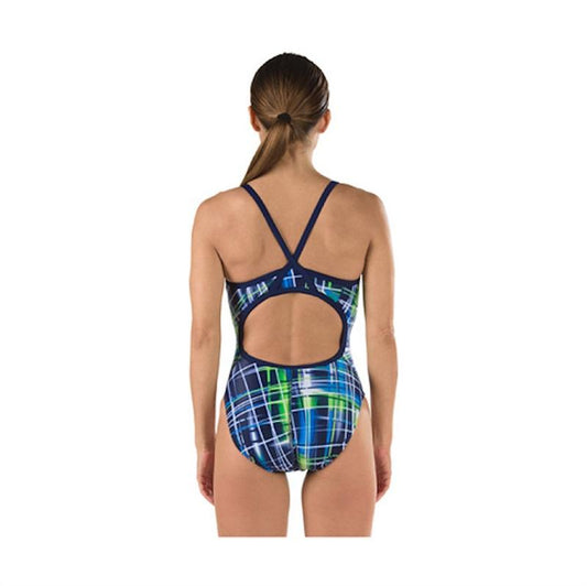 NWOT Speedo 30 PowerFLEX ECO Laser Sticks Flyback 1pc Swimsuit 110931
