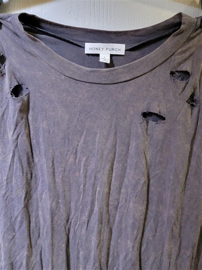 New Honey Punch Anthropologie L Distressed Black Acid Wash Tank Bodysuit #110941