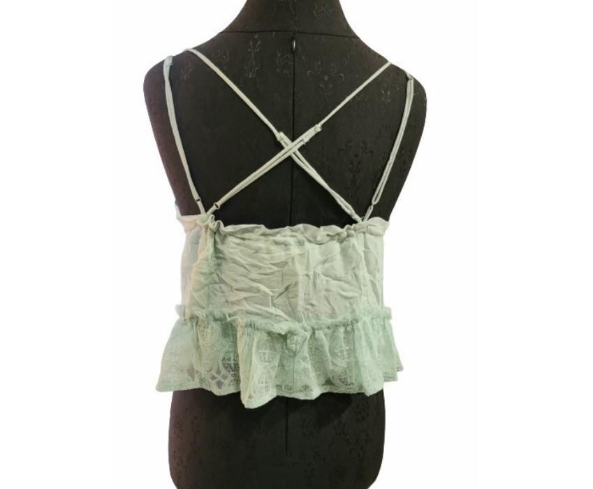 New Honey Punch Anthropologie L Strappy Ruffled Crepe & Lace Cami Mint #110947
