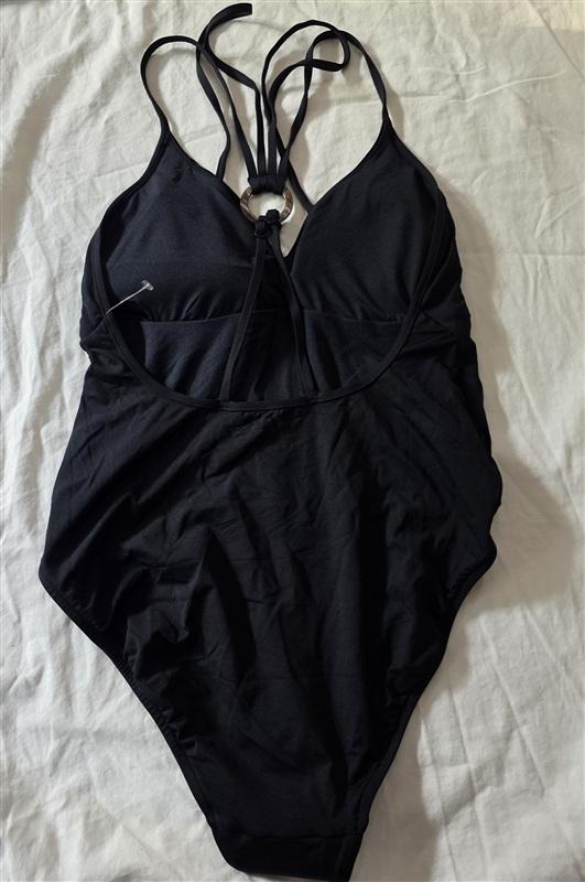 NWOT Seafolly 10 USA Rouleau Maillot 1Pc Black Plunging Swimsuit 110959