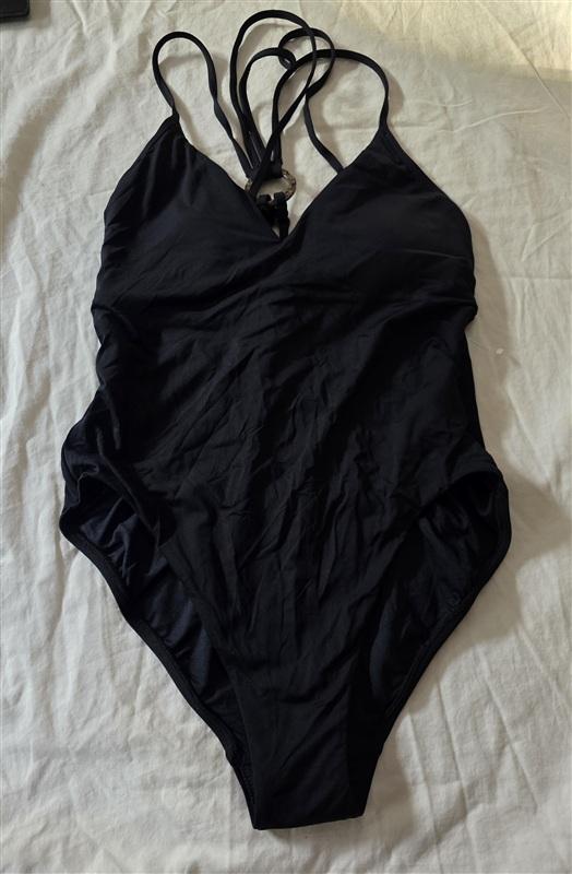 NWOT Seafolly 10 USA Rouleau Maillot 1Pc Black Plunging Swimsuit 110959