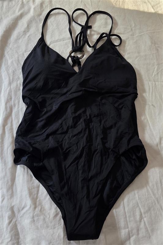 NWOT Seafolly 10 USA Rouleau Maillot 1Pc Black Plunging Swimsuit 110959