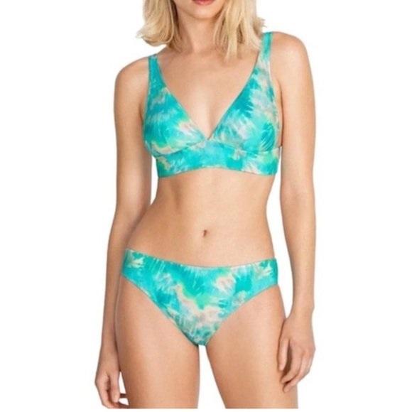 NWT Calme L Tie Dye Teal Triangle Bikini Swim Top 111006