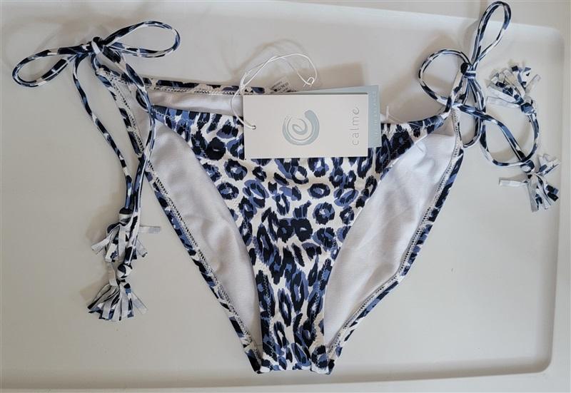 NWT Calme M Blue Tiger String Tassel Bikini Swim Bottoms 111015
