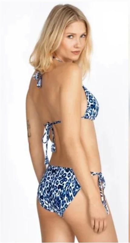 NWT Calme S Blue Tiger String Tassel Bikini Swim Top 111016