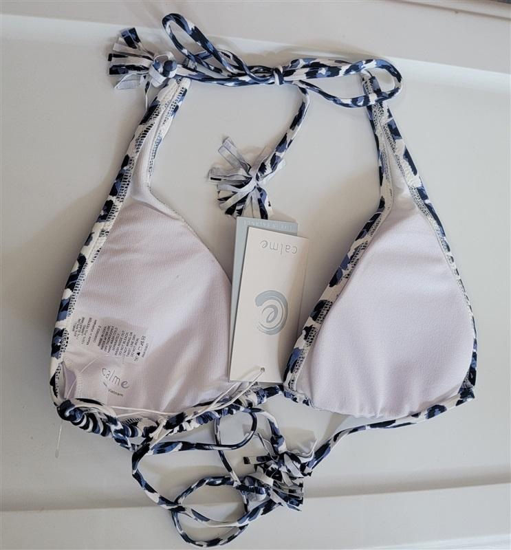NWT Calme L Blue Tiger String Tassel Bikini Swim Top & Bottom 111021