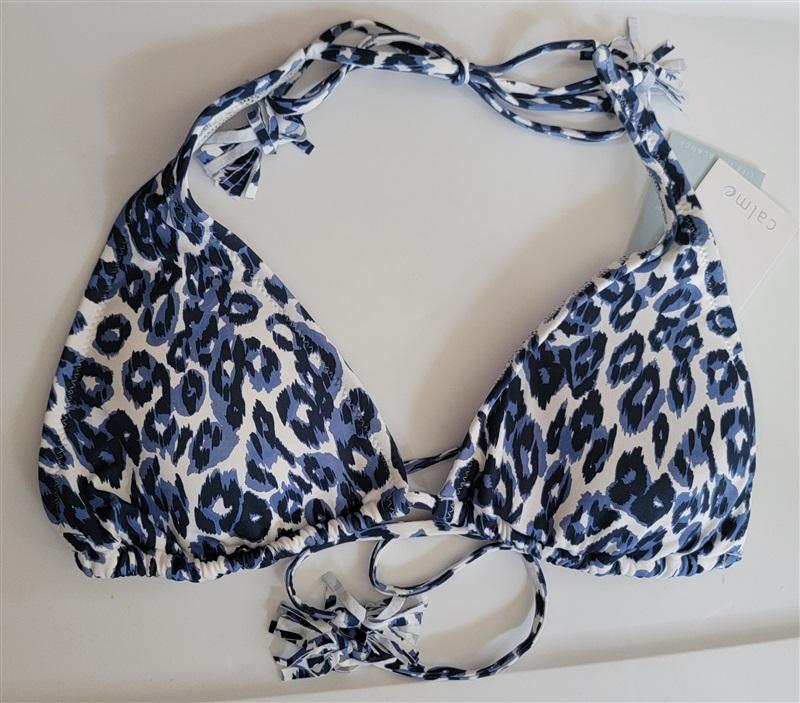 NWT Calme L Blue Tiger String Tassel Bikini Swim Top & Bottom 111021