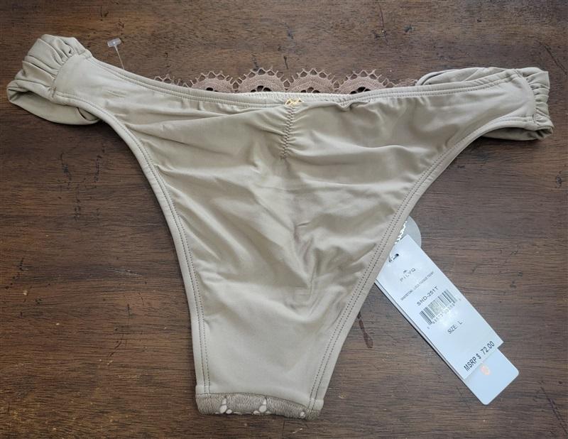 NWT Pilyq PQ M Lace Fanned Teeny Bikini Swim Bottoms Sandstone 111058
