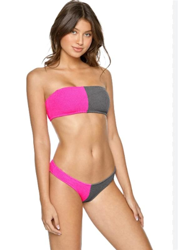 NWT Pilyq PQ .Acai Reef L Color Block Bandeau Top & Teeny Swim Bottom Set 111065