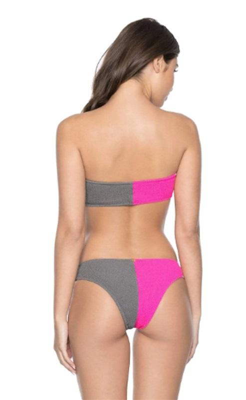NWT Pilyq PQ .Acai Reef L Color Block Bandeau Top & Teeny Swim Bottom Set 111065