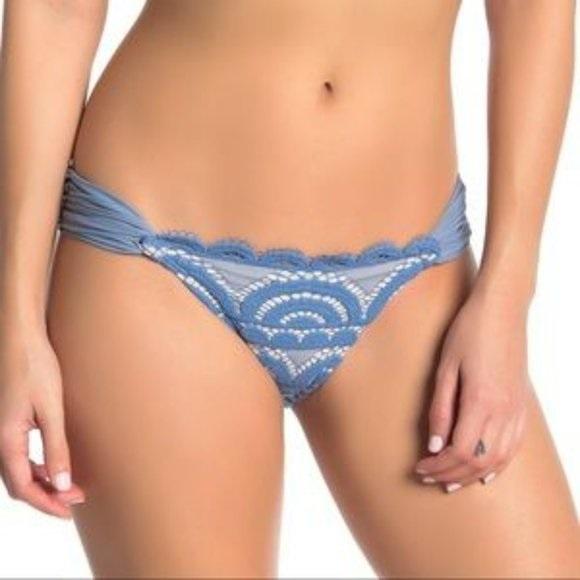 NWT Pilyq Crystal Blue S Lace Fanned Full Bikini Swim Bottoms 111071