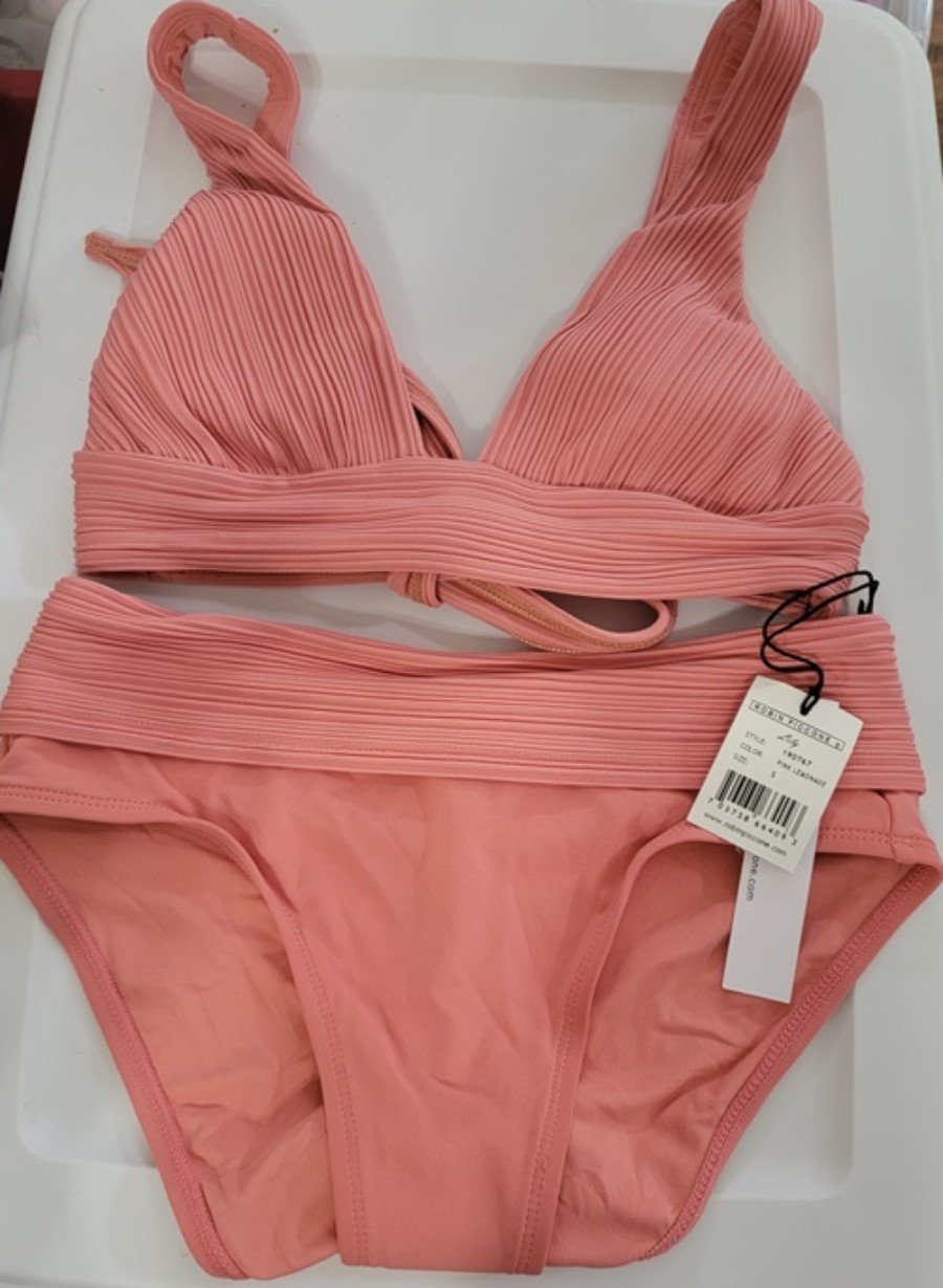 NWT Robin Piccone S Lily V Bikini Top + High Waist Bikini Bottom Pink 111084