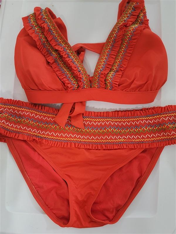 NWOT Lucky Brand M Fiesta Smocked Hipster Bikini Swim Top & Bottom 111089