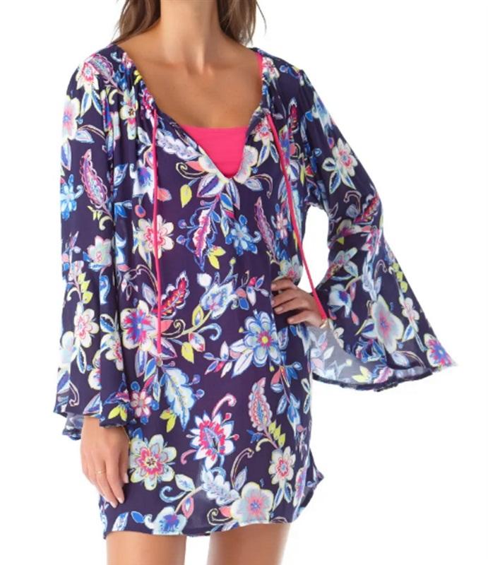 NWT Anne Cole XS Flounce Blue Floral Flounce Swim Cover Up 111184