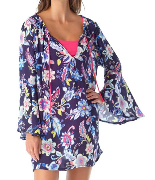 NWT Anne Cole XS Flounce Blue Floral Flounce Swim Cover Up 111184