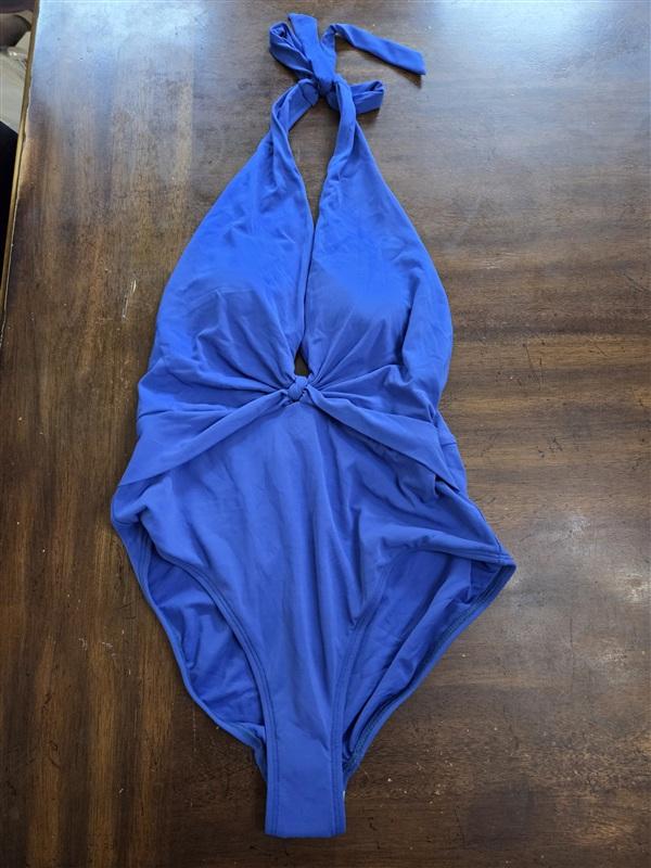 NWOT Robin Piccone 14 Olivia Deep V Twist 1pC Blue Swimsuit 111226