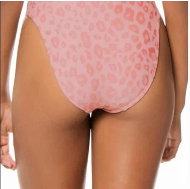 NWT Pilyq Pink Leopard M Animal Print High-Waisted Bikini Swim Bottom 111227
