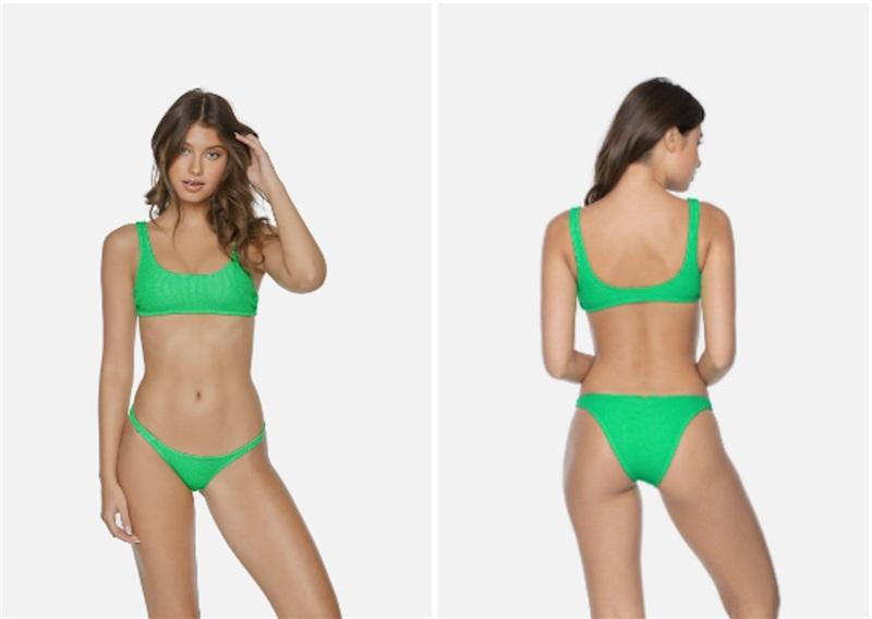 NWT PIlyq Kiwi Reef S Green Textured High Cut Teeny Bikini Swim Bottom #111234