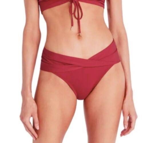 NWT Robin Piccone Ava XS Twist Pink Solid Full Bikini Swim Bottom 111237